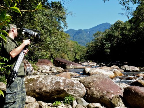 Luciano filming at Nhundiaquara River in the Atlantic Rainforest